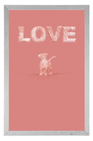 Plakát pejsek s nápisem Love v růžovém provedení
