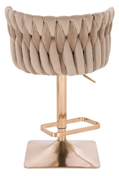 LuxuryForm DESIGN Barová židle LYON VELUR na zlaté hranaté podstavě - latte