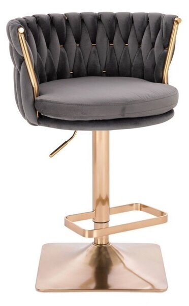 LuxuryForm DESIGN Barová židle LYON VELUR na zlaté hranaté podstavě - tmavě šedá
