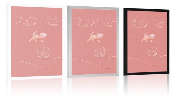 Plakát kočička s klubíčkem a nápisem Love