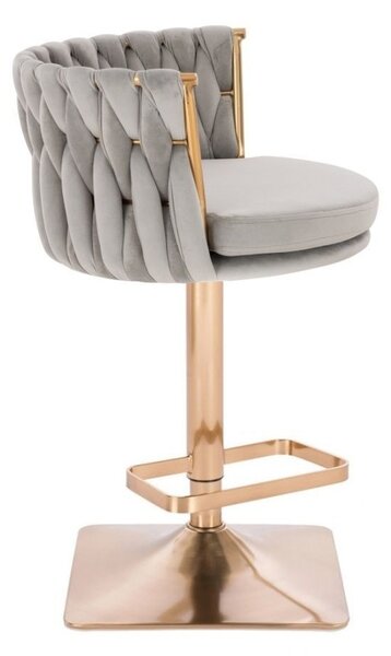 LuxuryForm DESIGN Barová židle LYON VELUR na zlaté hranaté podstavě - světle šedá