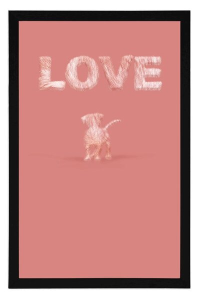 Plakát pejsek s nápisem Love v růžovém provedení