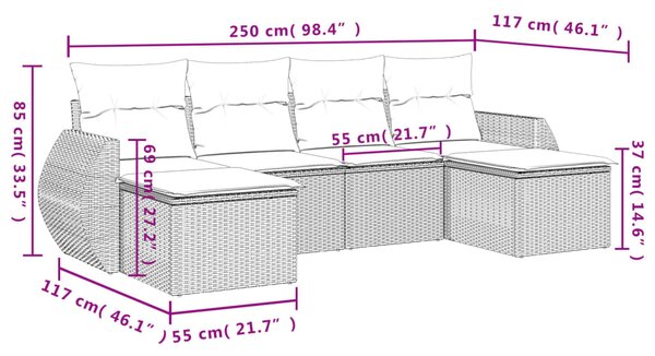 6dílná zahradní sedací souprava s poduškami béžová polyratan 3221717