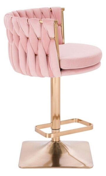 LuxuryForm DESIGN Barová židle LYON VELUR na zlaté hranaté podstavě - růžová