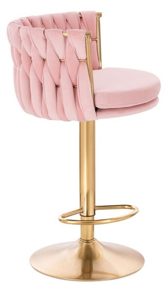 LuxuryForm DESIGN Barová židle LYON VELUR na zlaté kulaté podstavě - růžová