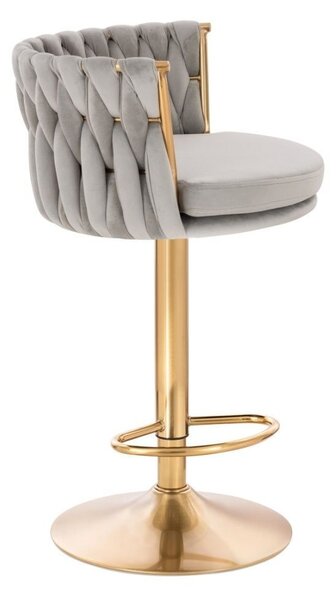 LuxuryForm DESIGN Barová židle LYON VELUR na zlaté kulaté podstavě - světle šedá