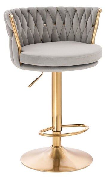 LuxuryForm DESIGN Barová židle LYON VELUR na zlaté kulaté podstavě - světle šedá