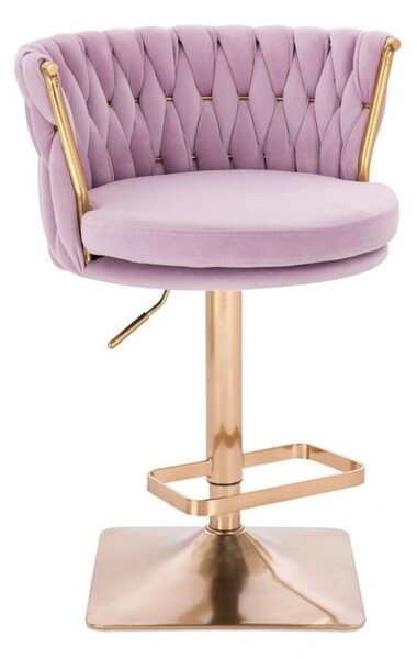 LuxuryForm DESIGN Barová židle LYON VELUR na zlaté hranaté podstavě - levandule