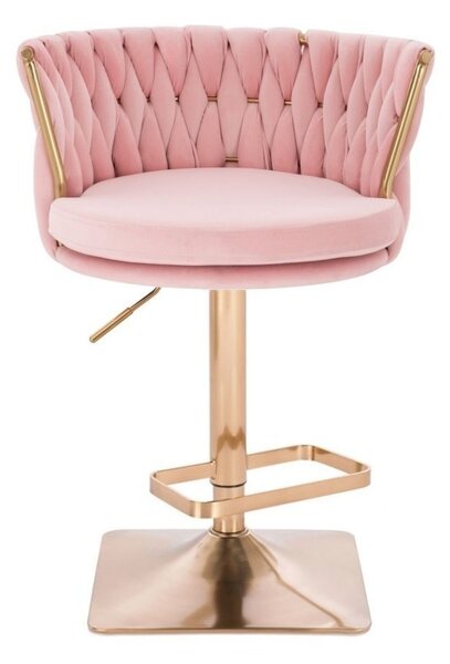 LuxuryForm DESIGN Barová židle LYON VELUR na zlaté hranaté podstavě - růžová