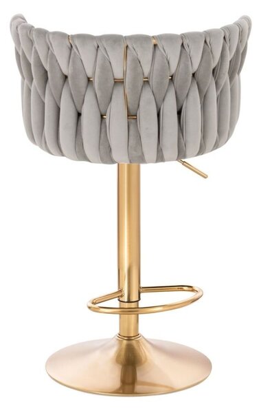 LuxuryForm DESIGN Barová židle LYON VELUR na zlaté kulaté podstavě - světle šedá