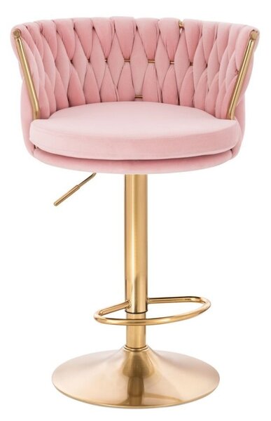 LuxuryForm DESIGN Barová židle LYON VELUR na zlaté kulaté podstavě - růžová
