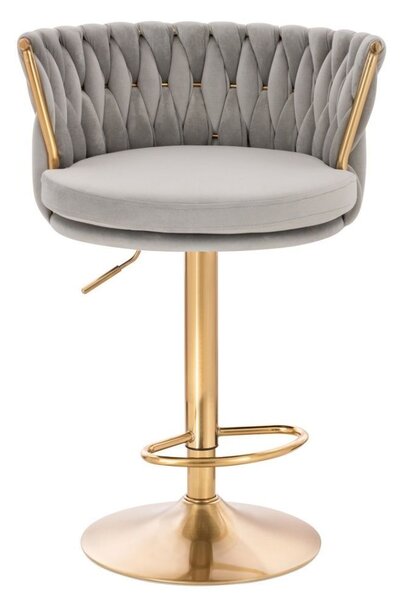 LuxuryForm DESIGN Barová židle LYON VELUR na zlaté kulaté podstavě - světle šedá