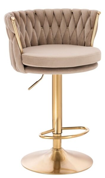 LuxuryForm DESIGN Barová židle LYON VELUR na zlaté kulaté podstavě - latte