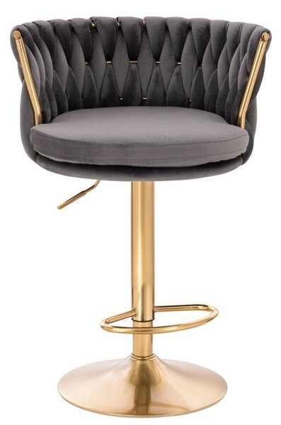 LuxuryForm DESIGN Barová židle LYON VELUR na zlaté kulaté podstavě - tmavě šedá
