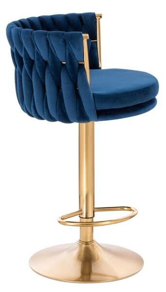 LuxuryForm DESIGN Barová židle LYON VELUR na zlaté kulaté podstavě - modrá