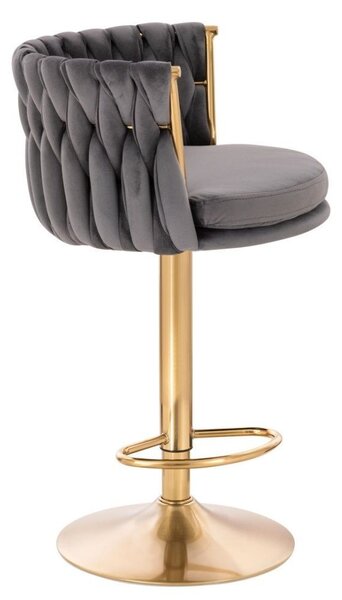 LuxuryForm DESIGN Barová židle LYON VELUR na zlaté kulaté podstavě - tmavě šedá