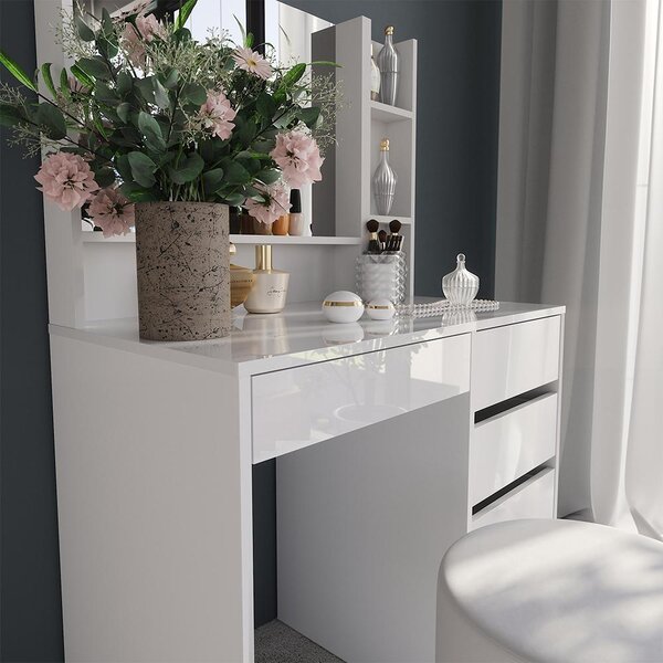 Toaletní stolek Vicco Sherry Bílá/bílý vysoký lesk 89.8 cm 4 díly, Model 57700