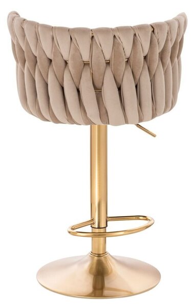 LuxuryForm DESIGN Barová židle LYON VELUR na zlaté kulaté podstavě - latte