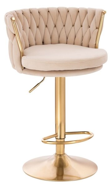 LuxuryForm DESIGN Barová židle LYON VELUR na zlaté kulaté podstavě - krémová