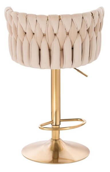 LuxuryForm DESIGN Barová židle LYON VELUR na zlaté kulaté podstavě - krémová