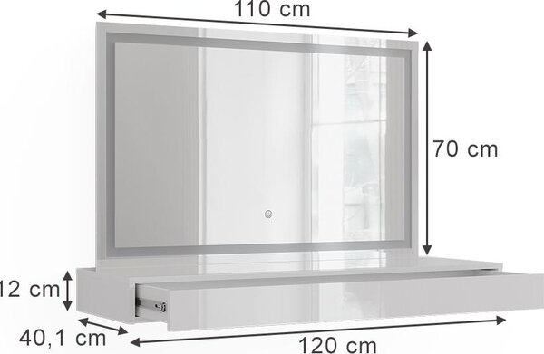 Toaletní stolek Vicco Sherry Bílá 120 cm 2 díly, Model 59579