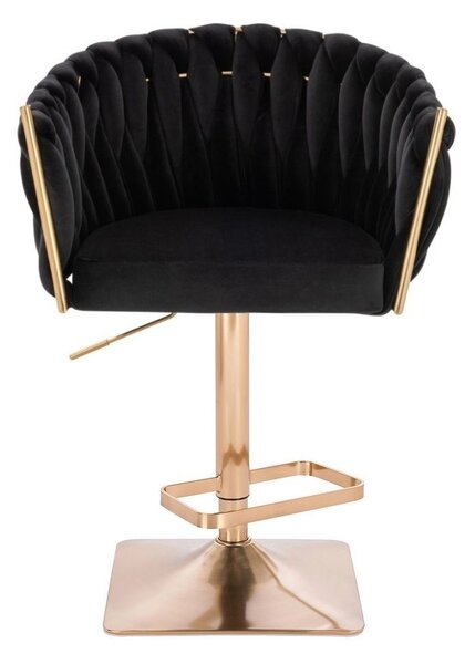 LuxuryForm DESIGN Barová židle NORDEN VELUR na zlaté hranaté podstavě - černá