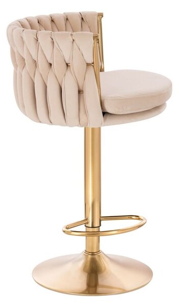LuxuryForm DESIGN Barová židle LYON VELUR na zlaté kulaté podstavě - krémová