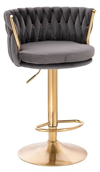 LuxuryForm DESIGN Barová židle LYON VELUR na zlaté kulaté podstavě - tmavě šedá