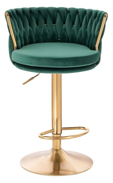 LuxuryForm DESIGN Barová židle LYON VELUR na zlaté kulaté podstavě - zelená