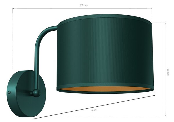 Nástěnné svítidlo Verde, 1x zelené textilní stínítko, gr