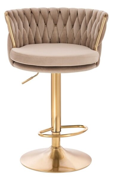 LuxuryForm DESIGN Barová židle LYON VELUR na zlaté kulaté podstavě - latte