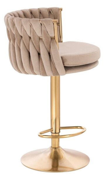 LuxuryForm DESIGN Barová židle LYON VELUR na zlaté kulaté podstavě - latte