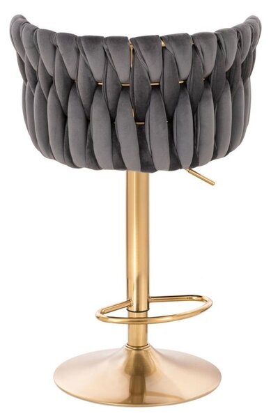 LuxuryForm DESIGN Barová židle LYON VELUR na zlaté kulaté podstavě - tmavě šedá