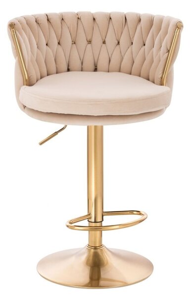 LuxuryForm DESIGN Barová židle LYON VELUR na zlaté kulaté podstavě - krémová