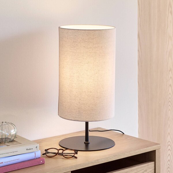 Hübsch Stolní lampa Sable, písková barva, výška 50 cm, textil, Krémová / jantar, Obývací pokoj / jídelna, Textil / tkanina / hedvábí, Design