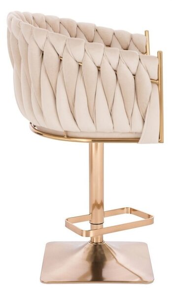LuxuryForm DESIGN Barová židle NORDEN VELUR na zlaté hranaté podstavě - krémová