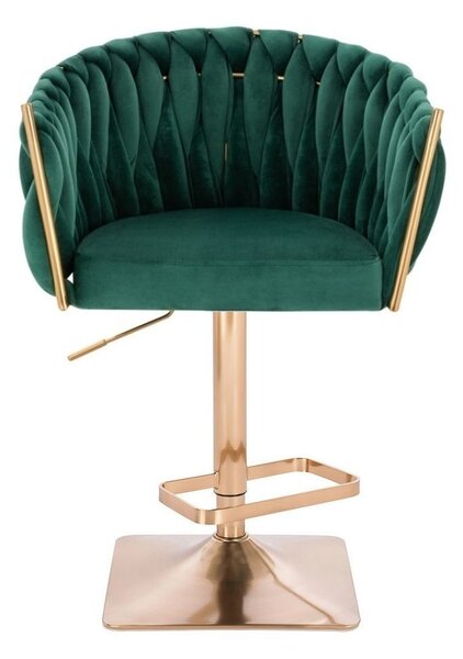 LuxuryForm DESIGN Barová židle NORDEN VELUR na zlaté hranaté podstavě - zelená