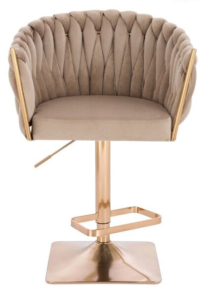 LuxuryForm DESIGN Barová židle NORDEN VELUR na zlaté hranaté podstavě - latte