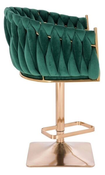 LuxuryForm DESIGN Barová židle NORDEN VELUR na zlaté hranaté podstavě - zelená