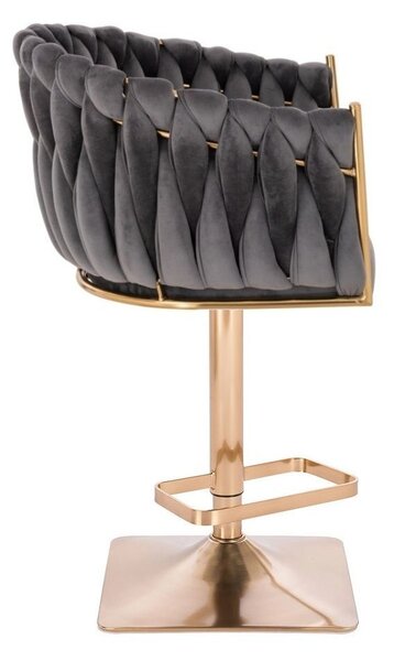 LuxuryForm DESIGN Barová židle NORDEN VELUR na zlaté hranaté podstavě - tmavě šedá