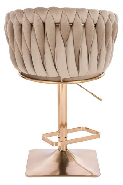 LuxuryForm DESIGN Barová židle NORDEN VELUR na zlaté hranaté podstavě - latte
