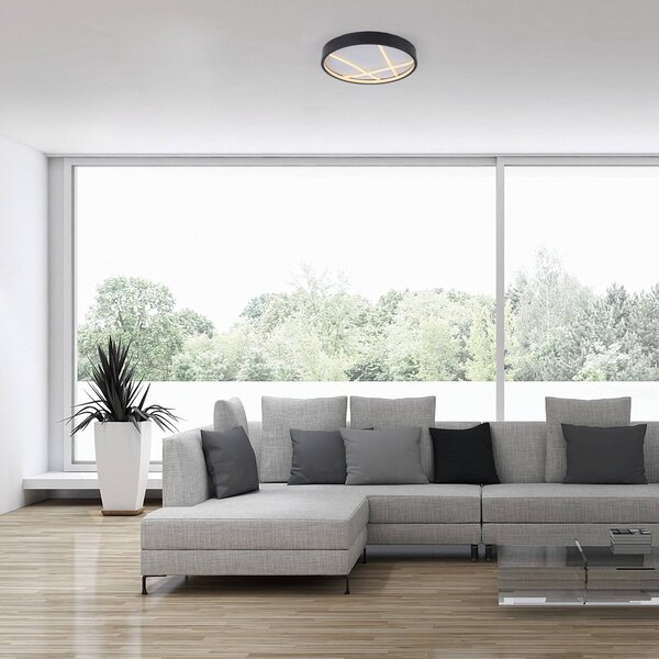 JUST LIGHT. GmbH LED stropní svítidlo Mikado, Ø 40 cm, černé, stmívatelný, Černá, Obývací pokoj / jídelna, kov, Moderní