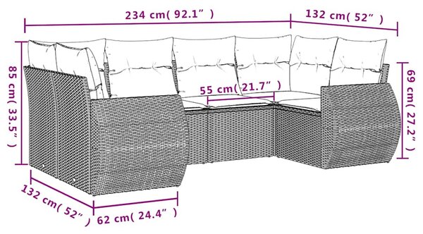 6dílná zahradní sedací souprava s poduškami černá polyratan 3221774