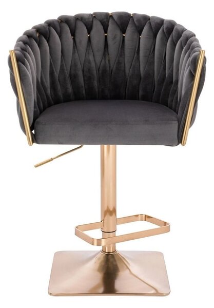 LuxuryForm DESIGN Barová židle NORDEN VELUR na zlaté hranaté podstavě - tmavě šedá