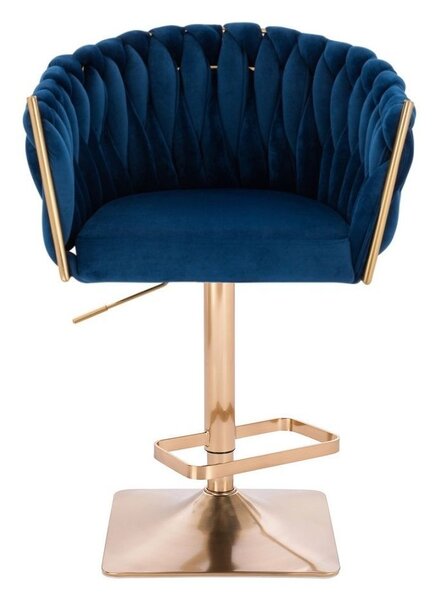 LuxuryForm DESIGN Barová židle NORDEN VELUR na zlaté hranaté podstavě - modrá