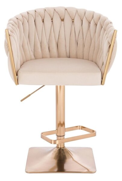 LuxuryForm DESIGN Barová židle NORDEN VELUR na zlaté hranaté podstavě - krémová