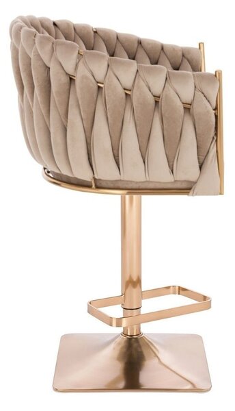 LuxuryForm DESIGN Barová židle NORDEN VELUR na zlaté hranaté podstavě - latte