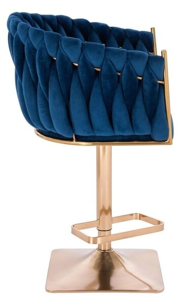 LuxuryForm DESIGN Barová židle NORDEN VELUR na zlaté hranaté podstavě - modrá