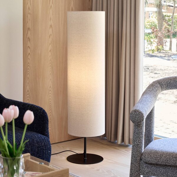Hübsch Stojací lampa Sable, písková barva, výška 120 cm, textil, Krémová / jantar, Obývací pokoj / jídelna, Textil / tkanina / hedvábí, Design