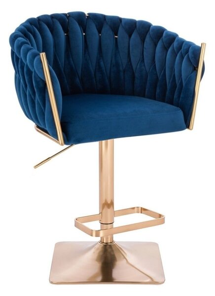 LuxuryForm DESIGN Barová židle NORDEN VELUR na zlaté hranaté podstavě - modrá